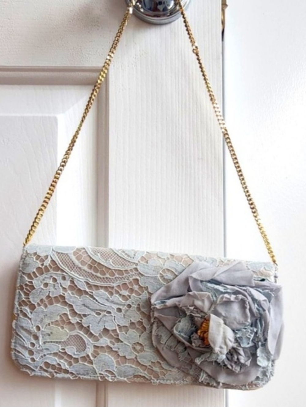 Dolce & Gabbana Light Gray Lace Floral Wristlet